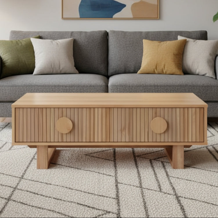 Wooden coffee table with a minimalist design on a white background