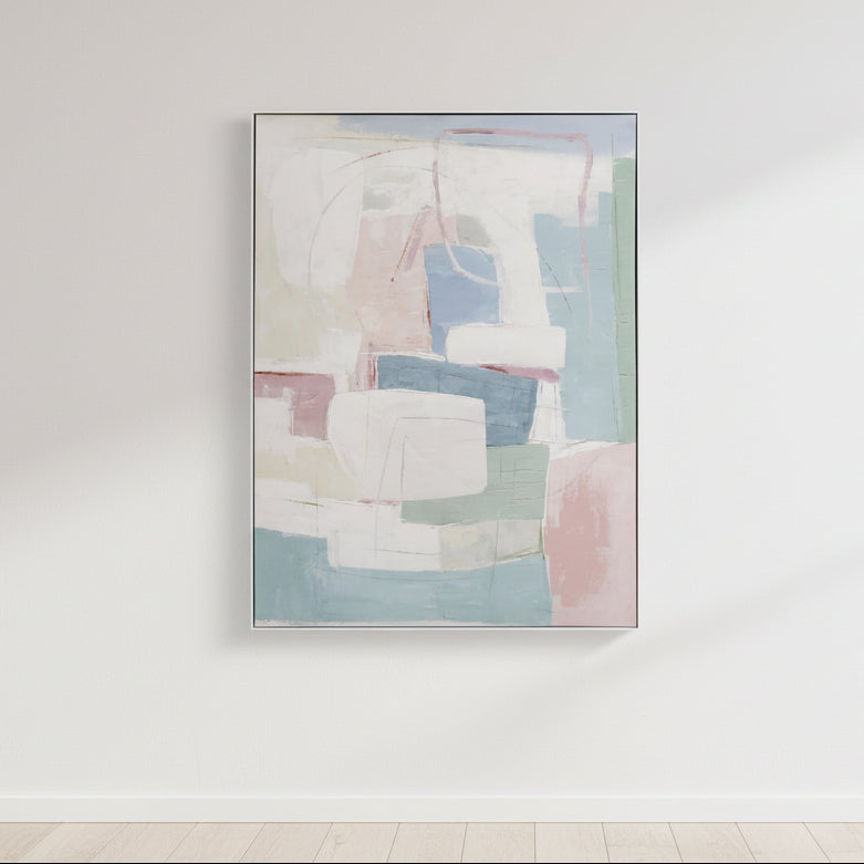 Abstract art piece with pastel colors on a white background