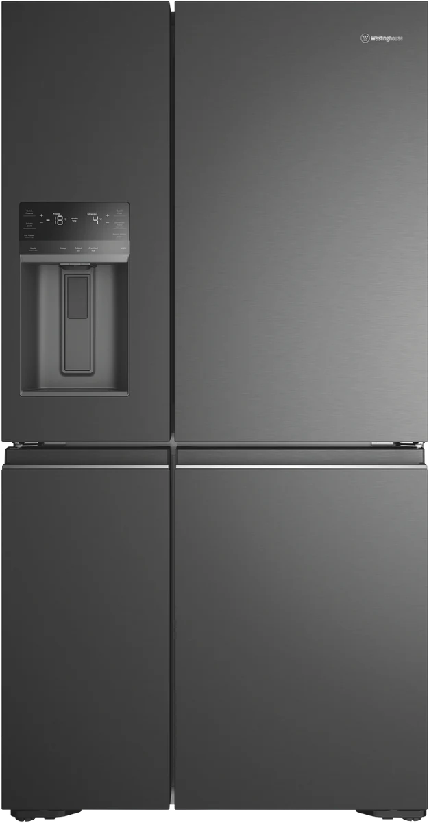Westinghouse 609L Quad Door Fridge with Ice and Water Door Dispenser - Matte Black