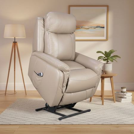 Beige leather recliner chair on a white background