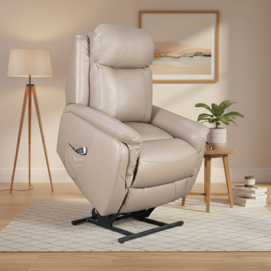 Beige leather recliner chair on a white background