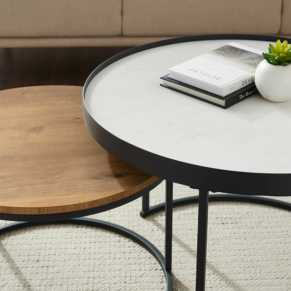Large Nested White Marble Look Set Coffee Table