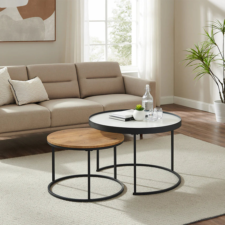 Large Nested White Marble Look Set Coffee Table