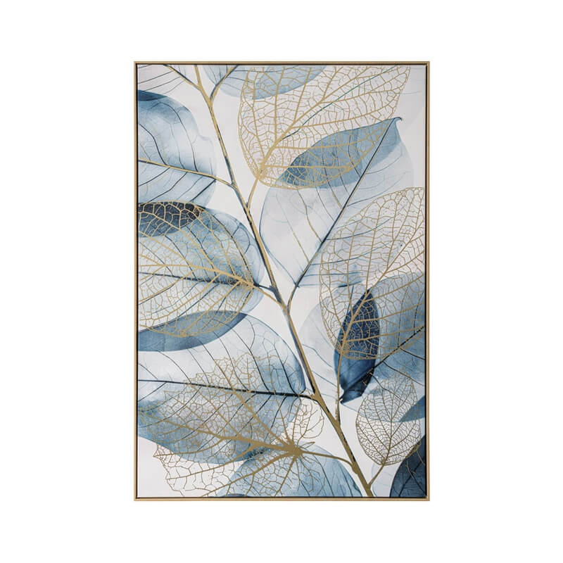 Foiled Canvas Watercolour Leaves Blue