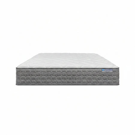 Gray mattress with brand logo on a white background