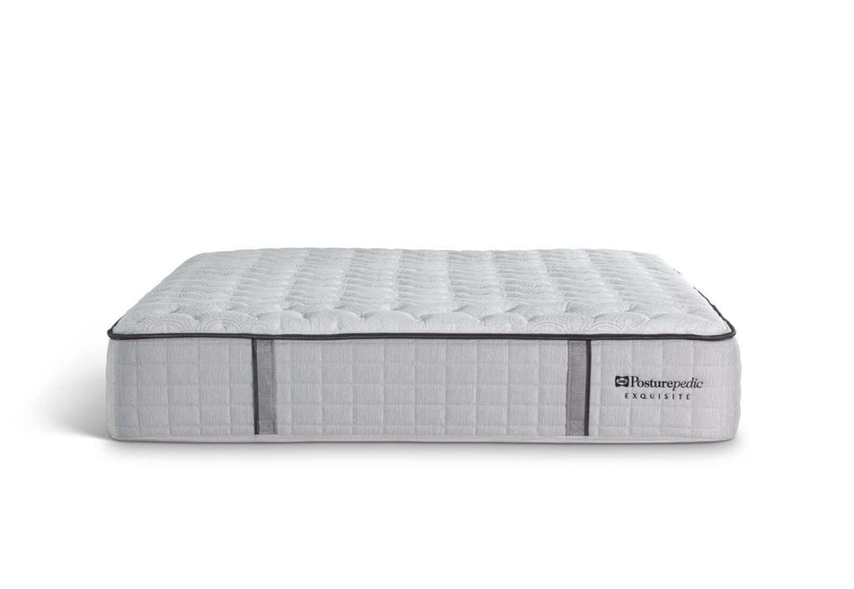 Gray mattress with a brand logo on a white background