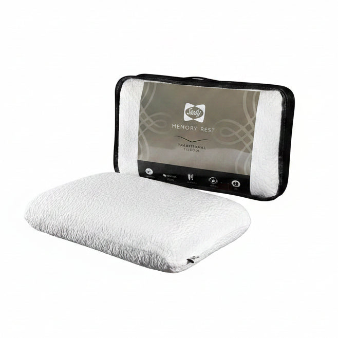Memory foam pillow with brand logo on a white background