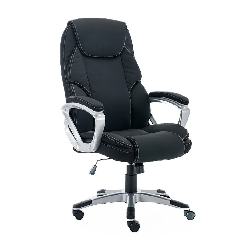 Black office chair with silver base on a white background