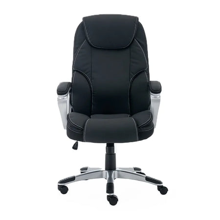 Black office chair with silver base on a white background