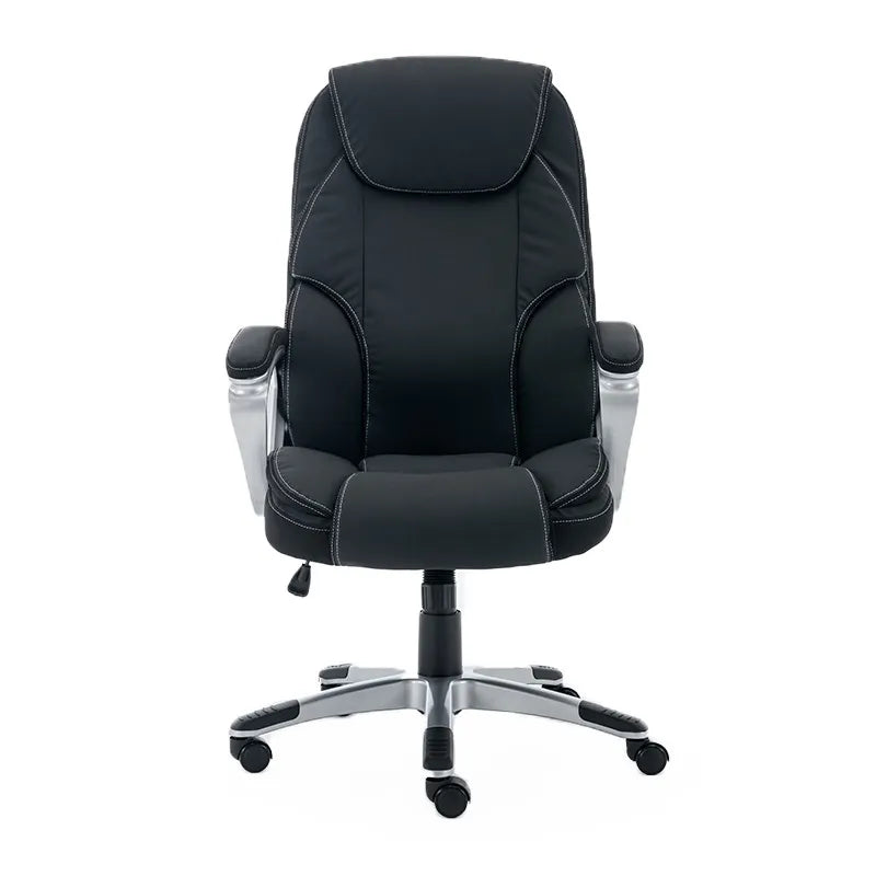 Black office chair with silver base on a white background