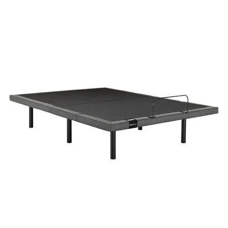 Black metal bed frame on a white background