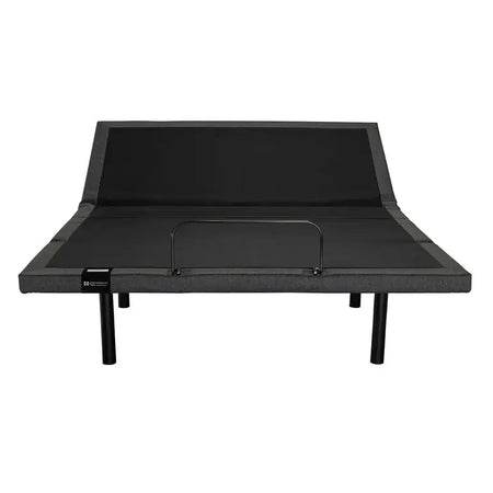 Black platform bed on a white background