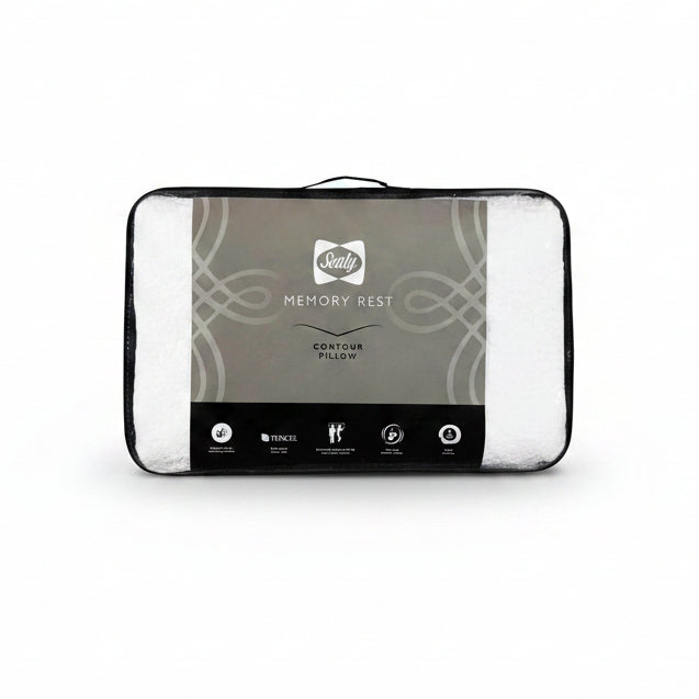 Memory rest contour pillow with Senty branding on a white background