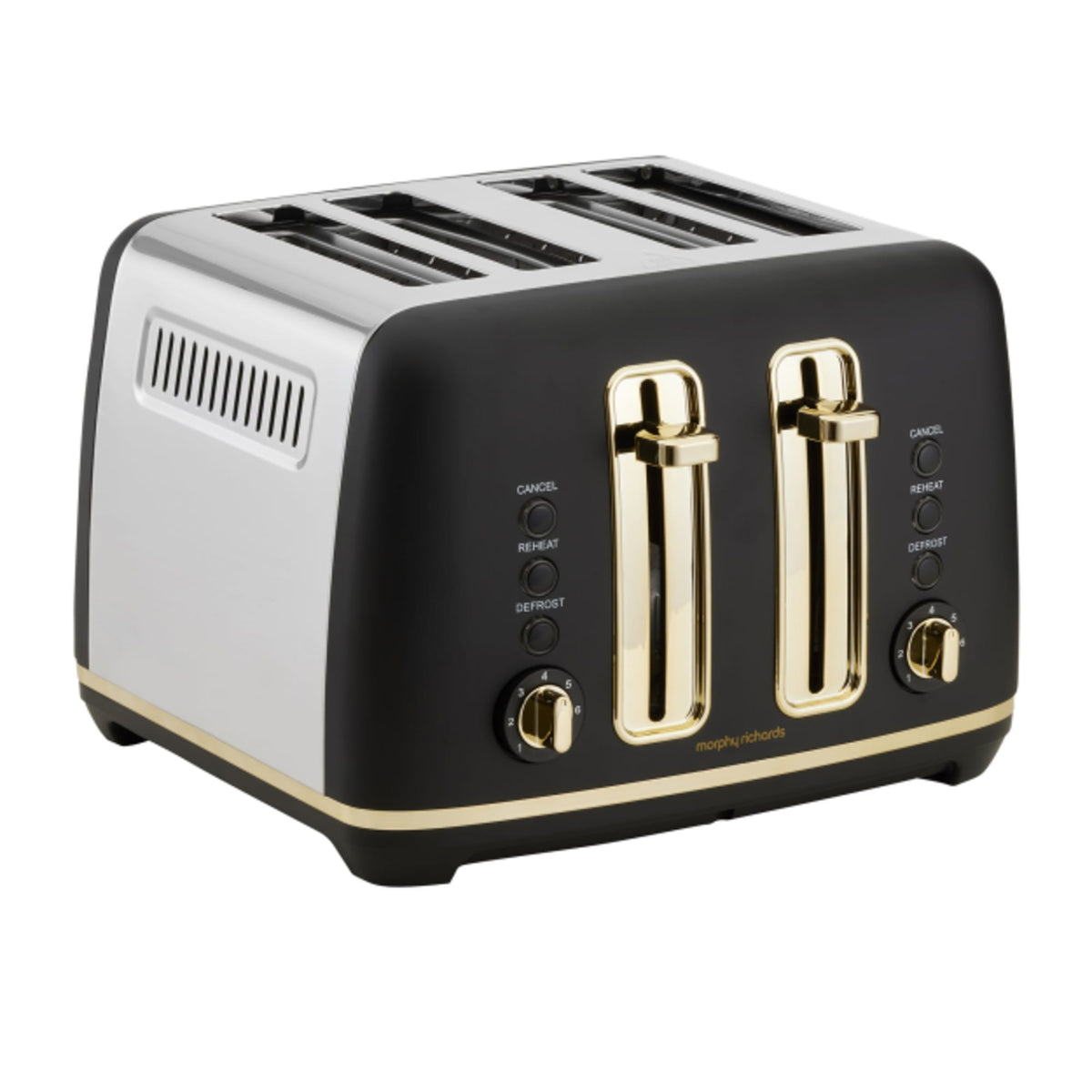 Morphy Richards Ascend Soft Gold 4 slice black toaster angled view