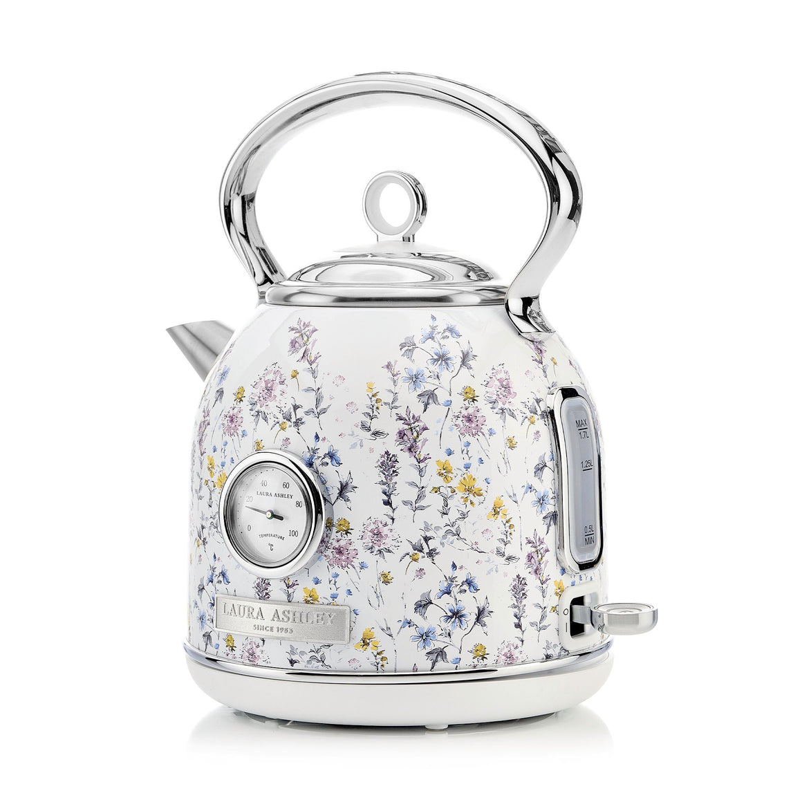 Laura Ashley Wild Meadow dome kettle temperature dial and side view