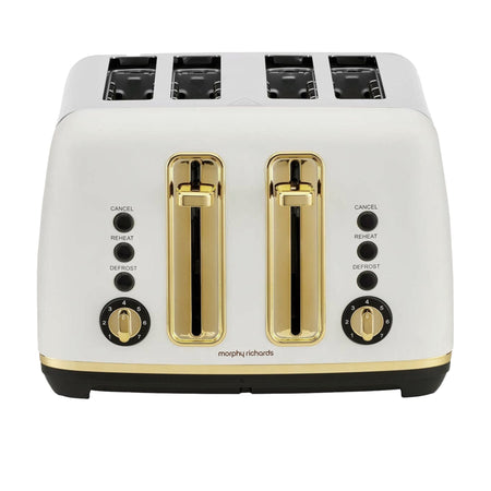 Morphy Richards white and soft gold 4 slice toaster front view