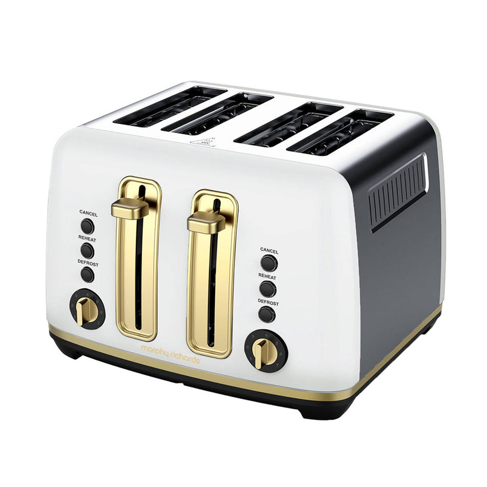 Morphy Richards Ascend Soft Gold 4 Slice Toaster White front angled view