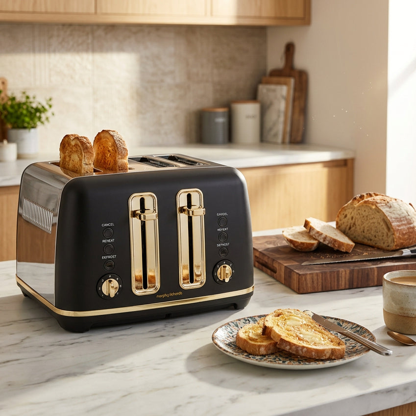 Morphy Richards Ascend Soft Gold 4 Slice Toaster Black front view