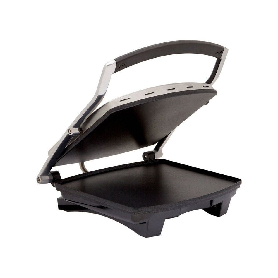 Westinghouse sandwich press opened showing flat nonstick plates