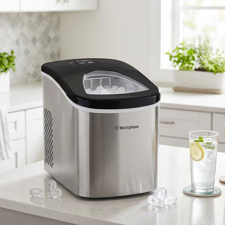 Westinghouse 12kg stainless steel portable ice maker WHIM01SS front product view