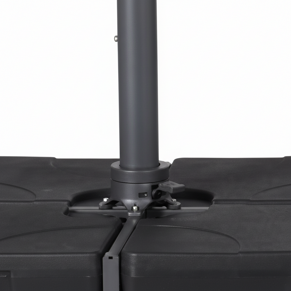 Black stand with a cylindrical object on a white background