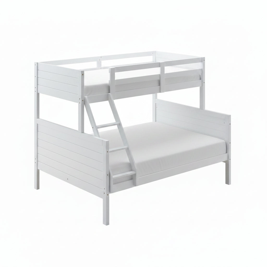 White bunk bed with two beds, one above the other, on a white background.