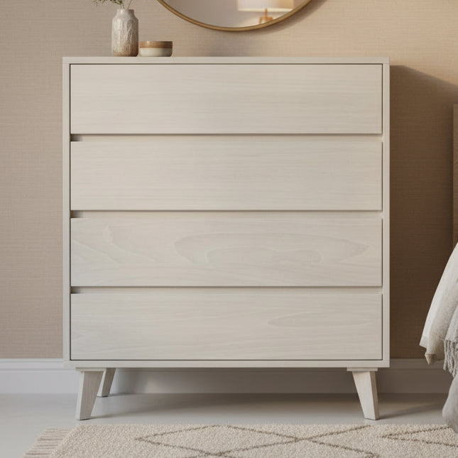 Wooden dresser with three drawers on a white background