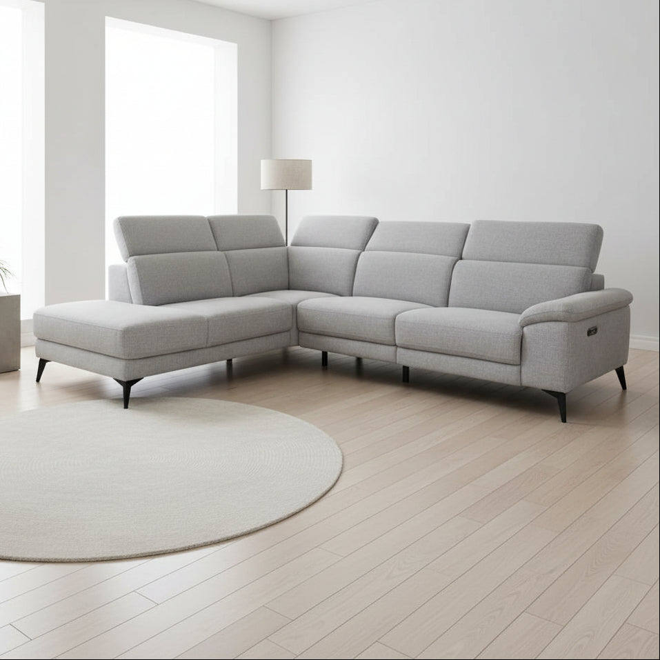 Gray sectional sofa on a white background
