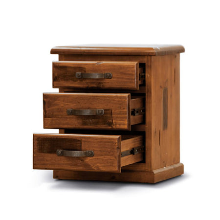 Wooden dresser with three drawers on a white background