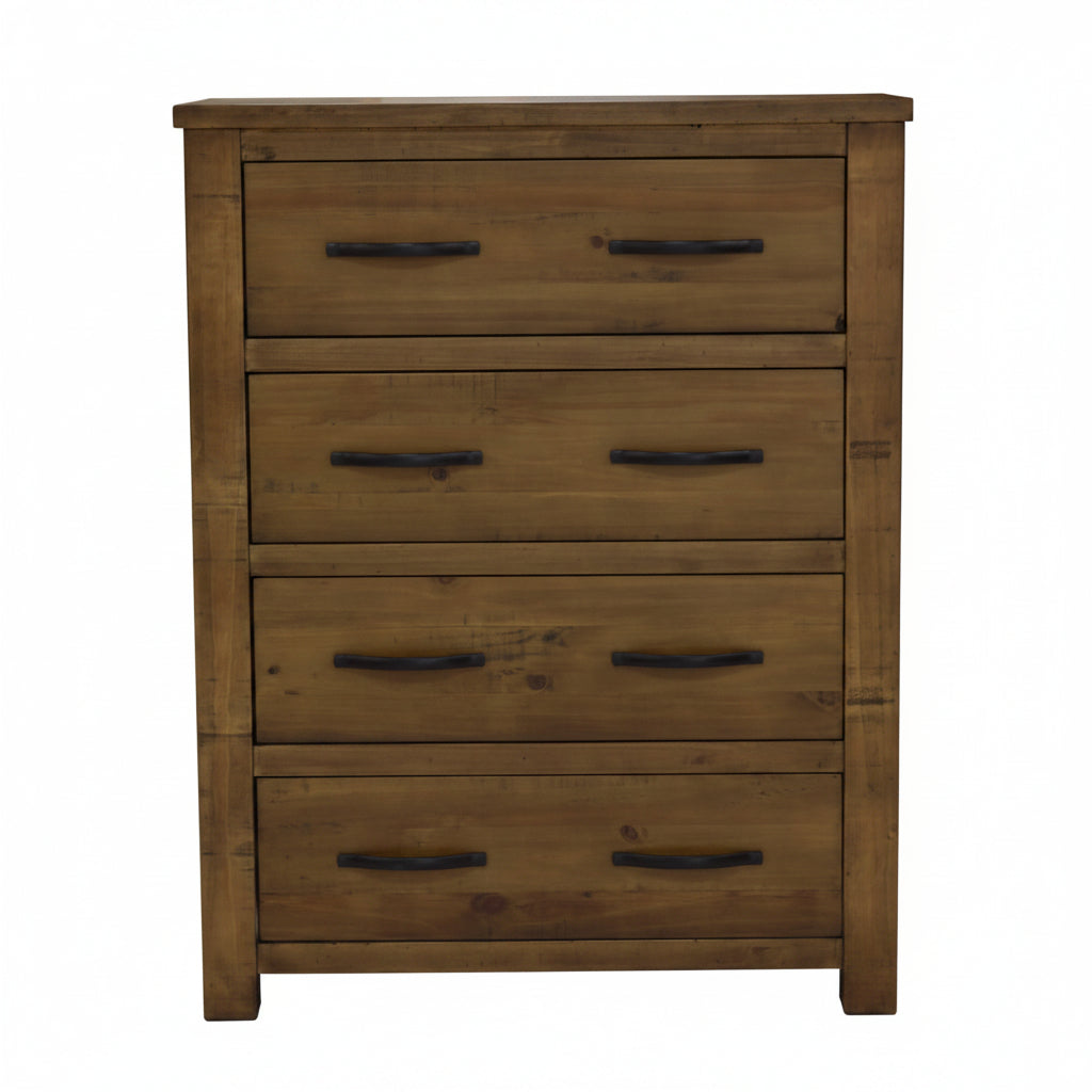 Wooden dresser with four drawers on a white background