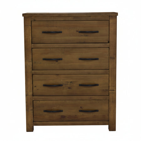 Wooden dresser with four drawers on a white background