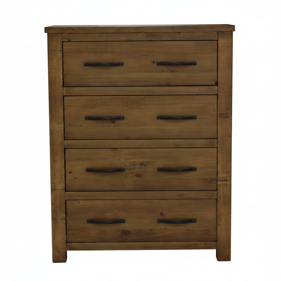 Wooden dresser with four drawers on a white background