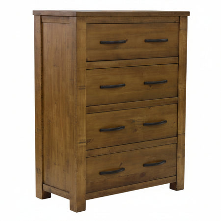 Wooden dresser with five drawers on a white background