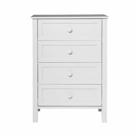 White dresser with three drawers on a white background