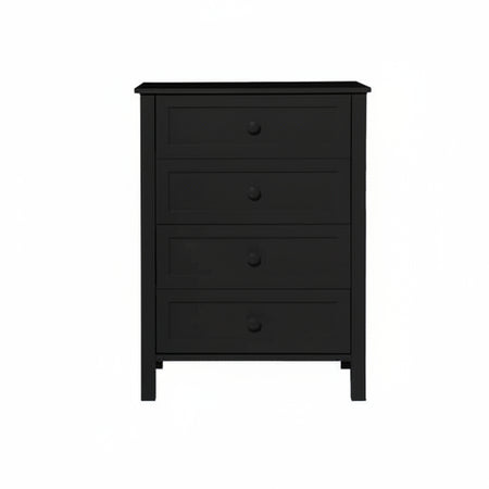 Black dresser with four drawers on a white background