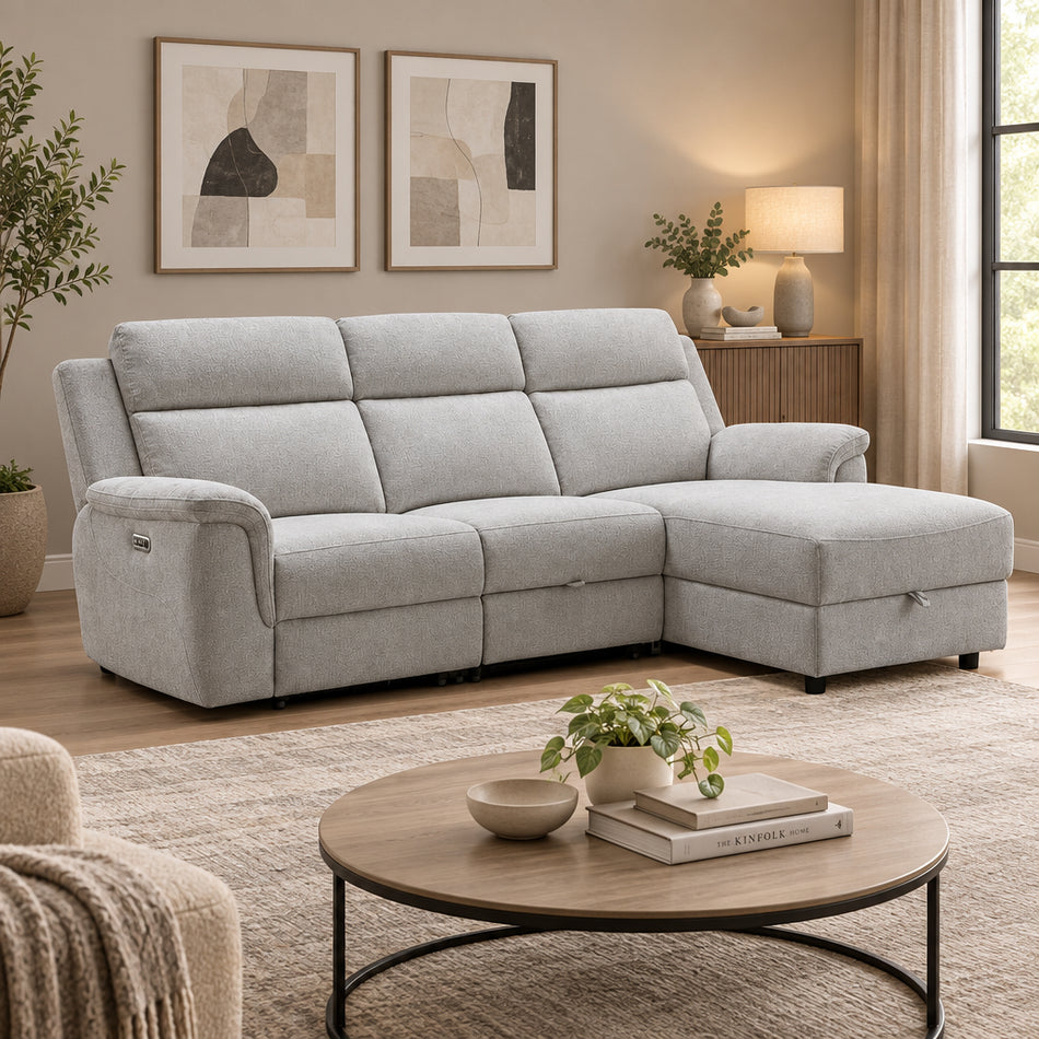 Renee 2 Seater Electric Recliner with Storage Chaise